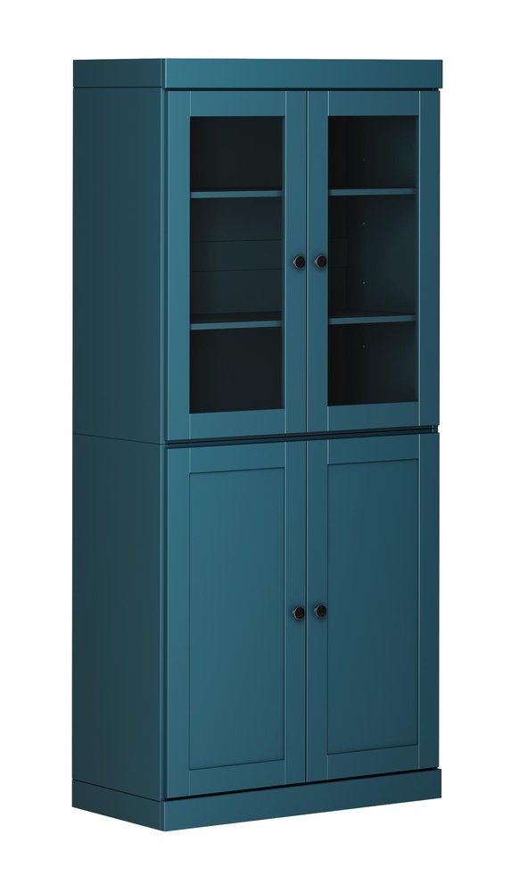 72" Teal Blue Solid Wood Adjustable Six Tier Library Bookcase with Four Doors