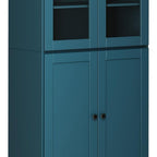 72" Teal Blue Solid Wood Adjustable Six Tier Library Bookcase with Four Doors