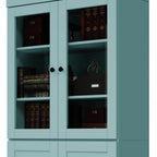 72" Aqua Solid Wood Adjustable Six Tier Library Bookcase with Four Doors