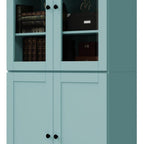 72" Aqua Solid Wood Adjustable Six Tier Library Bookcase with Four Doors