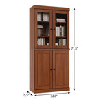 72" Coffee Solid Wood Adjustable Six Tier Library Bookcase with Four Doors