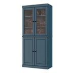 72" Teal Blue Solid Wood Adjustable Six Tier Library Bookcase with Four Doors
