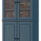 72" Teal Blue Solid Wood Adjustable Six Tier Library Bookcase with Four Doors