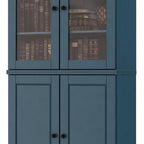 72" Teal Blue Solid Wood Adjustable Six Tier Library Bookcase with Four Doors