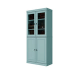 72" Aqua Solid Wood Adjustable Six Tier Library Bookcase with Four Doors
