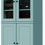 72" Aqua Solid Wood Adjustable Six Tier Library Bookcase with Four Doors