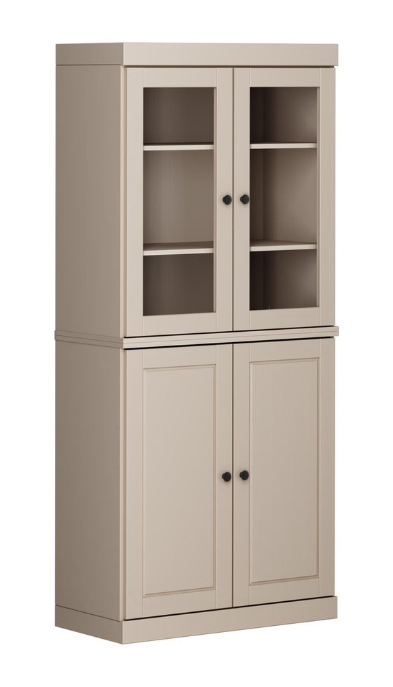 72" Beige Solid Wood Adjustable Six Tier Library Bookcase with Four Doors