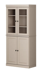 72" Beige Solid Wood Adjustable Six Tier Library Bookcase with Four Doors