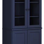 72" Navy Blue Solid Wood Adjustable Six Tier Library Bookcase with Four Doors