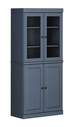 72" French Blue Solid Wood Adjustable Six Tier Library Bookcase with Four Doors