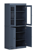 72" French Blue Solid Wood Adjustable Six Tier Library Bookcase with Four Doors