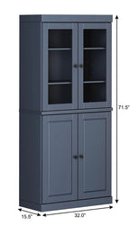 72" French Blue Solid Wood Adjustable Six Tier Library Bookcase with Four Doors