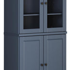 72" French Blue Solid Wood Adjustable Six Tier Library Bookcase with Four Doors