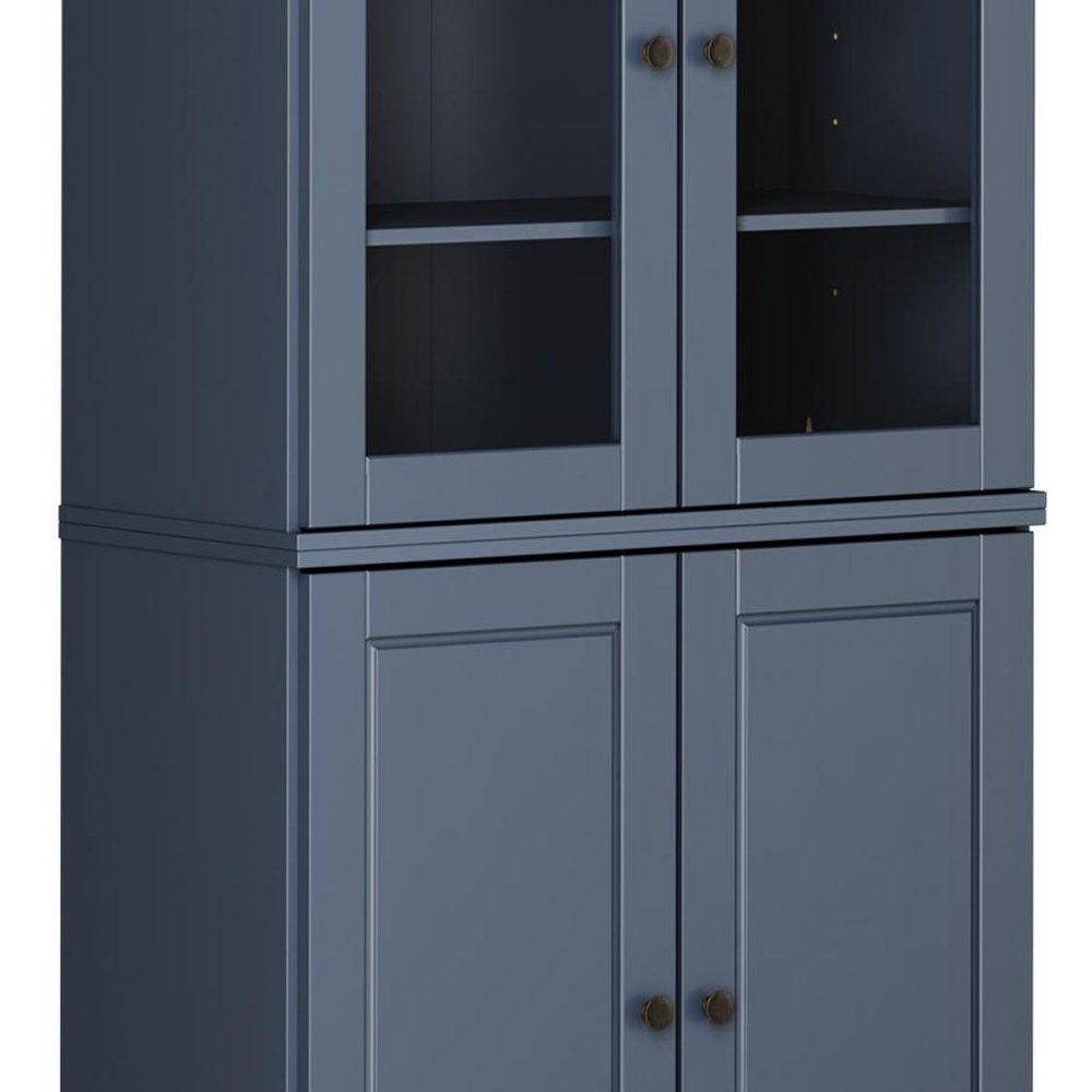 72" French Blue Solid Wood Adjustable Six Tier Library Bookcase with Four Doors