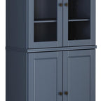 72" French Blue Solid Wood Adjustable Six Tier Library Bookcase with Four Doors