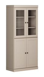 72" Beige Solid Wood Adjustable Six Tier Library Bookcase with Four Doors