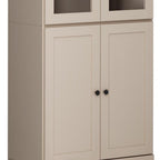 72" Beige Solid Wood Adjustable Six Tier Library Bookcase with Four Doors