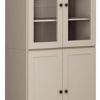 72" Beige Solid Wood Adjustable Six Tier Library Bookcase with Four Doors