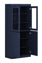 72" Navy Blue Solid Wood Adjustable Six Tier Library Bookcase with Four Doors