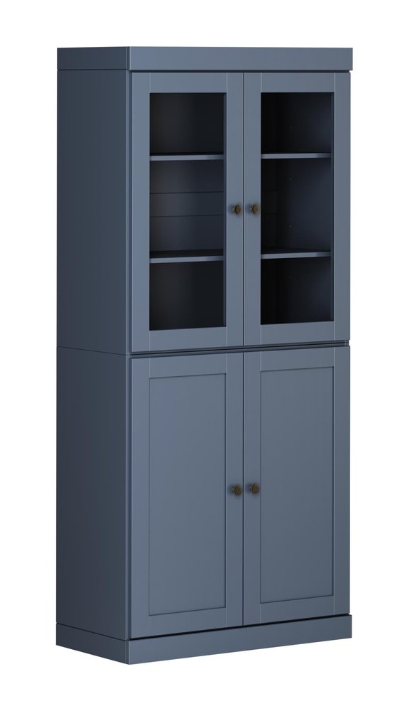 72" French Blue Solid Wood Adjustable Six Tier Library Bookcase with Four Doors