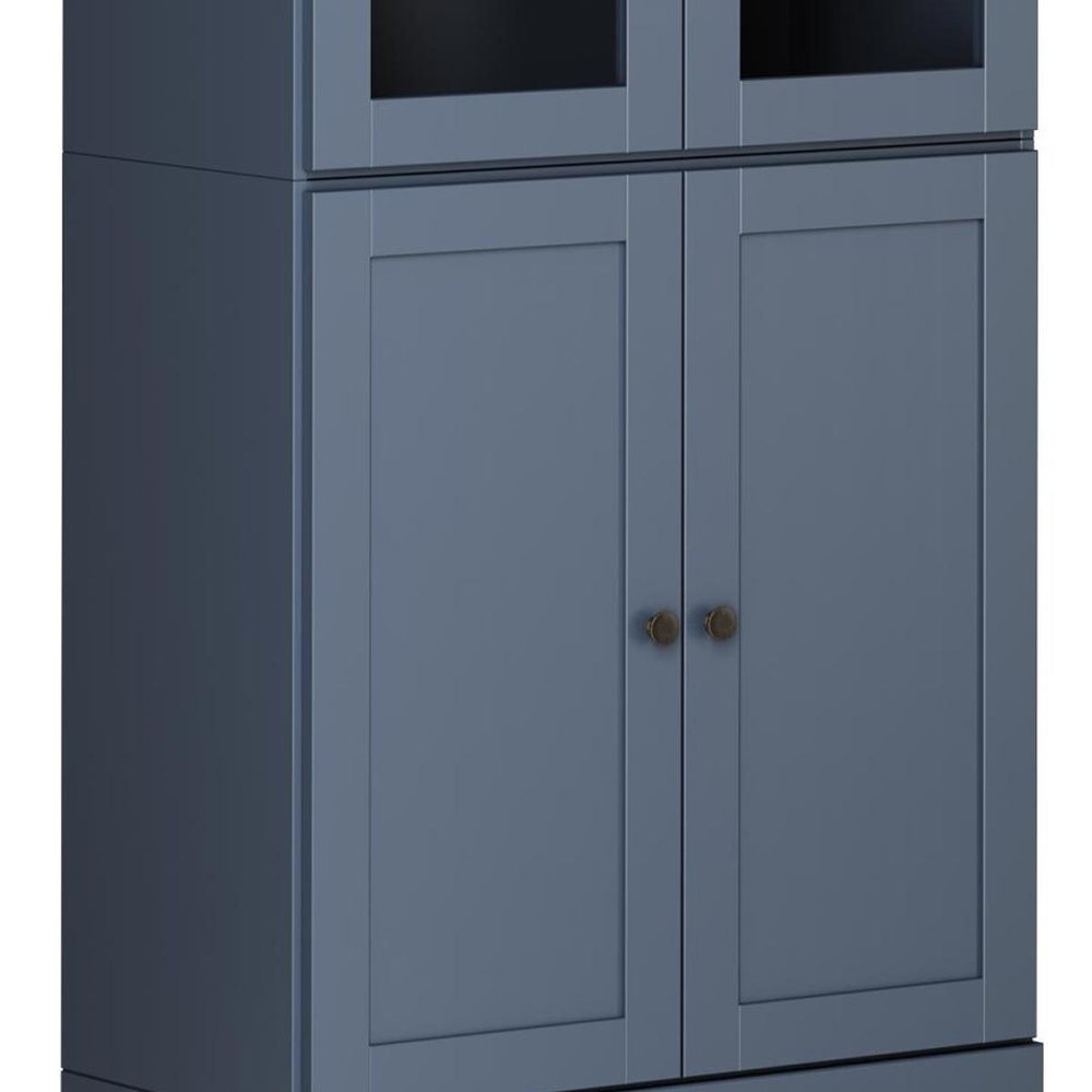 72" French Blue Solid Wood Adjustable Six Tier Library Bookcase with Four Doors