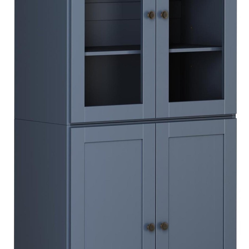 72" French Blue Solid Wood Adjustable Six Tier Library Bookcase with Four Doors