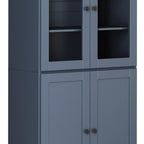 72" French Blue Solid Wood Adjustable Six Tier Library Bookcase with Four Doors