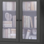 36" Gray Solid Wood Adjustable Three Tier Library Bookcase with Two Doors