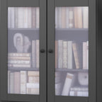 36" Gray Solid Wood Adjustable Three Tier Library Bookcase with Two Doors