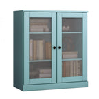 36" Aqua Solid Wood Adjustable Three Tier Library Bookcase with Two Doors