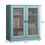 36" Aqua Solid Wood Adjustable Three Tier Library Bookcase with Two Doors