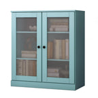 36" Aqua Solid Wood Adjustable Three Tier Library Bookcase with Two Doors