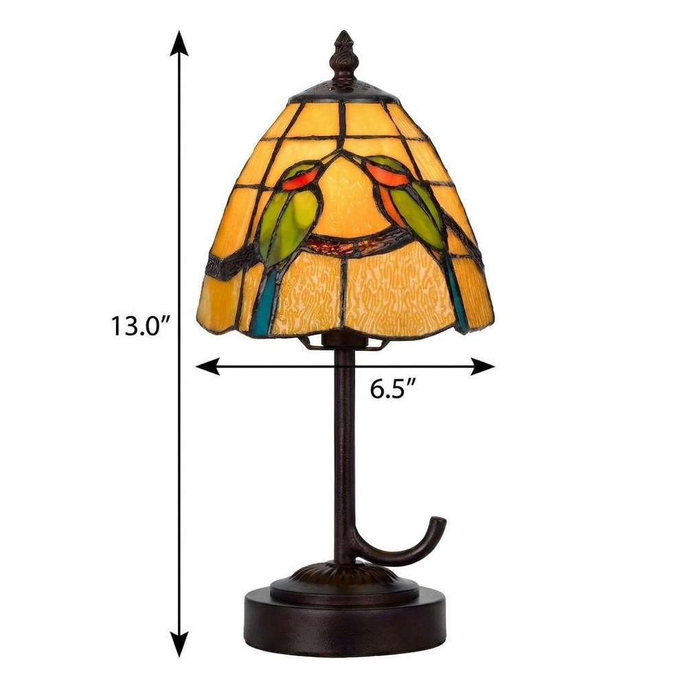 13" Bronze Birds Round Tiffany Lamp With Cone Shade