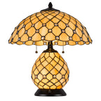 18" Black Two Light Round Tiffany Lamp With Dome Shade