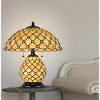 18" Black Two Light Round Tiffany Lamp With Dome Shade