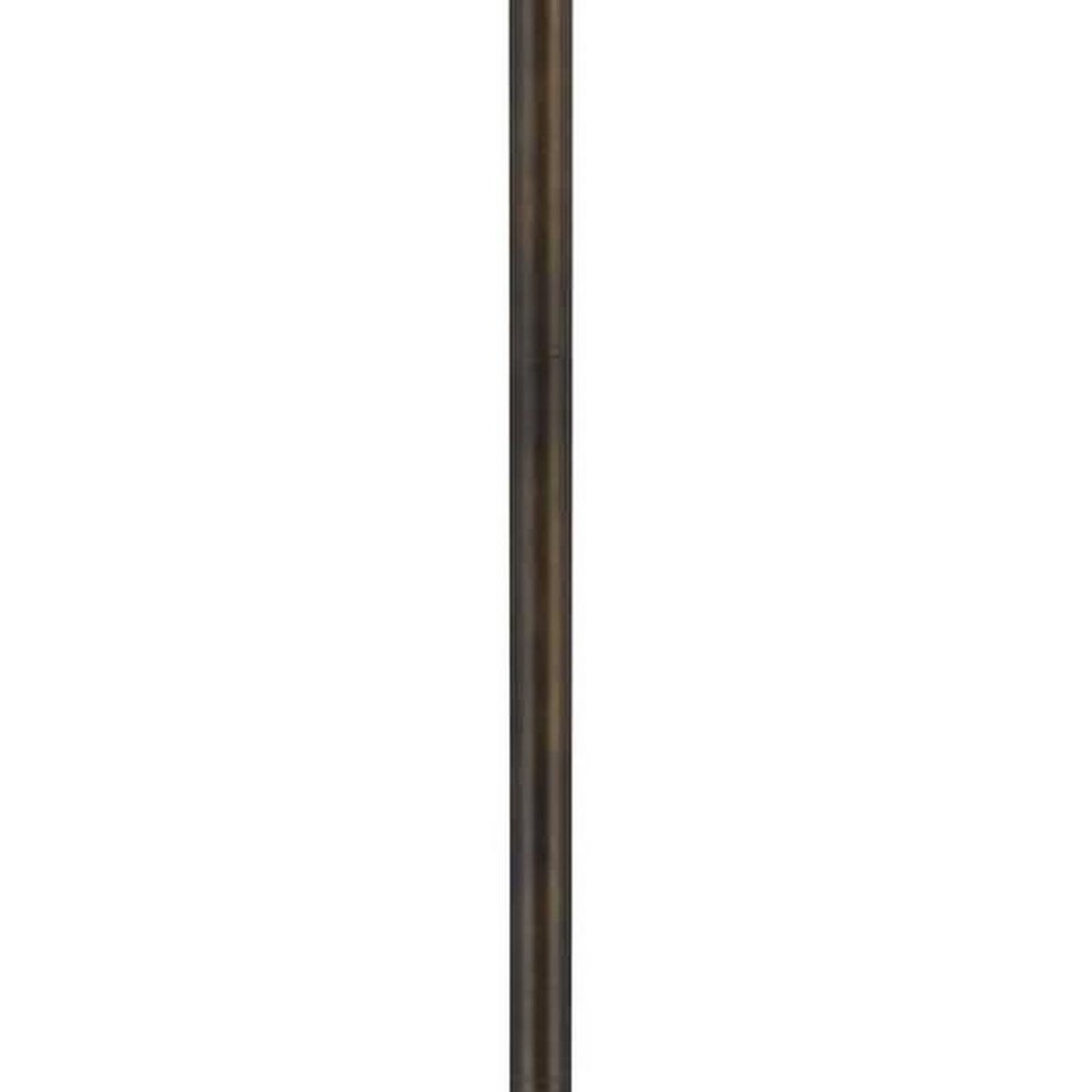 62" Bronze Metal Two Light Floor Lamp With Bone Green And Orange Abstract Tiffany Glass Empire Shade