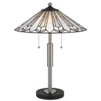 23" Black Abstract Two Light Round Tiffany Lamp With Empire Shade