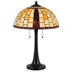24" Bronze Abstract Two Light Round Tiffany Lamp With Dome Shade