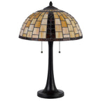 24" Bronze Abstract Two Light Round Tiffany Lamp With Dome Shade