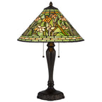 24" Bronze Flowers Two Light Round Tiffany Lamp With Dome Shade