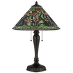 24" Bronze Flowers Two Light Round Tiffany Lamp With Dome Shade