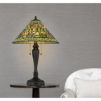 24" Bronze Flowers Two Light Round Tiffany Lamp With Dome Shade