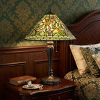 24" Bronze Flowers Two Light Round Tiffany Lamp With Dome Shade