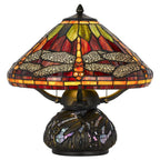 17" Bronze Dragonfly Two Light Round Animals Tiffany Lamp With Empire Shade