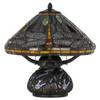 17" Bronze Dragonfly Two Light Round Animals Tiffany Lamp With Empire Shade
