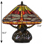 17" Bronze Dragonfly Two Light Round Animals Tiffany Lamp With Empire Shade