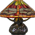 17" Bronze Dragonfly Two Light Round Animals Tiffany Lamp With Empire Shade