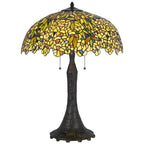 29" Bronze Abstract Two Light Round Tiffany Lamp With Dome Shade