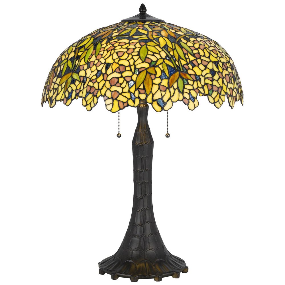 29" Bronze Abstract Two Light Round Tiffany Lamp With Dome Shade