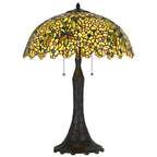 29" Bronze Abstract Two Light Round Tiffany Lamp With Dome Shade